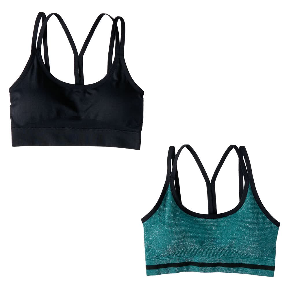 Crane Fitness Bra Seamless, 2 Pack, Green/Black, L