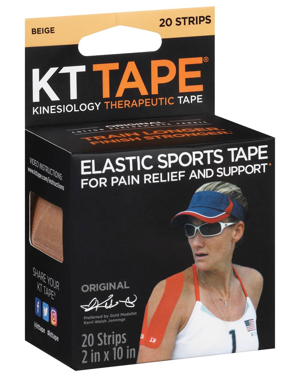 KT Tape Elastic Sports Tape For Pain Relief & Support, 2 In * 10 In (4.8 oz, 20 ct)