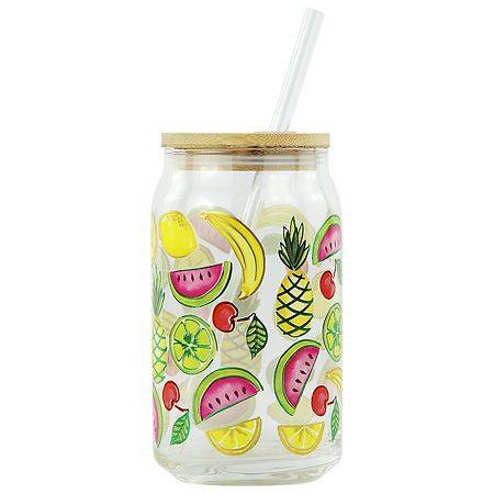 Modern Expressions Glass Cup with Straw, Mixed Fruit - 1.0 ea