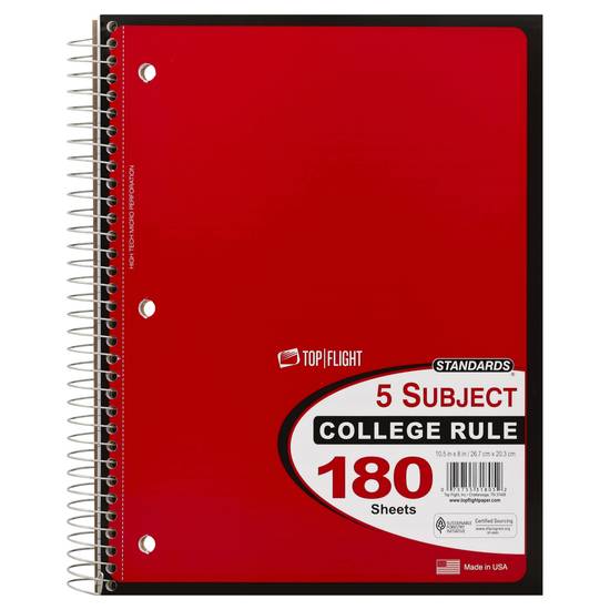 Top Flight 5 Subject College Rule Notebook (180 ct)