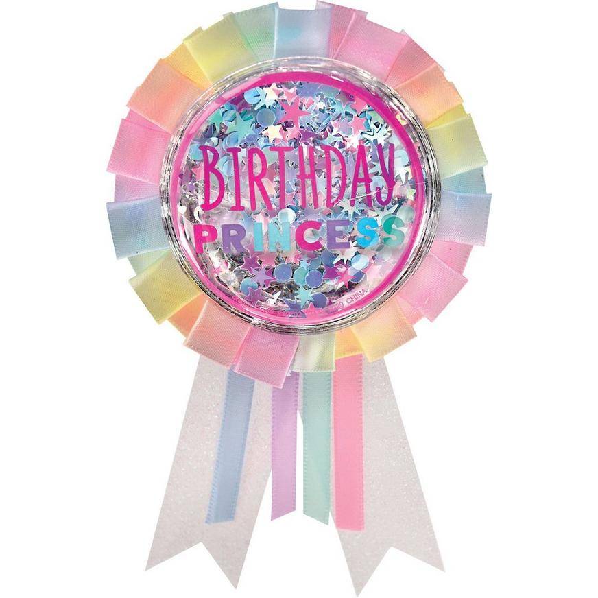Iridescent Pastel Party Birthday Princess Fabric Plastic Award Ribbon, 3.5in x 6in