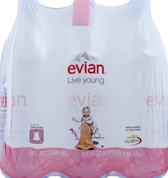 Evian Live Young Natural Spring Water (6 ct, 1 L)