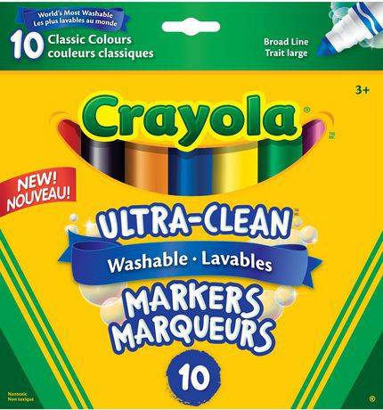 Crayola marqueurs lavables à trait large ultra-clean, couleurs classiques, paquet de 10 (10 unités) - ultra-clean washable markers (10 units)