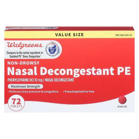 Walgreens Wal-Phed Pe Nasal Decongestant Tablets Pseudoephedrine Free (72 ct)