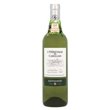 Vin Blanc Languedoc Roussillon IGP Pays d'OC Sauvignon L'HERITAGE DE CARILLAN SAUVIGNON - La bouteille de 75cL