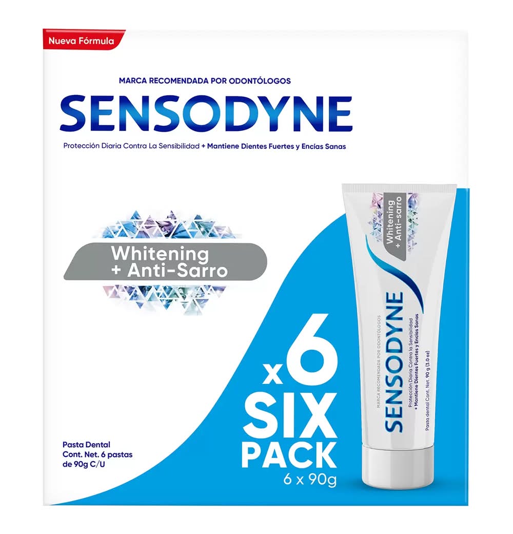 Sensodyne · Pasta dental whitening + anti-sarro, menta (6 x 90 g)