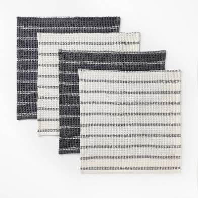 Figmint Cotton Waffle Stripe Kitchen Towels Set, 12x12 in, Dark Gray (4 ct)