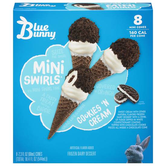 Blue Bunny Cookies 'N Cream Mini Swirls Cones (8 ct)