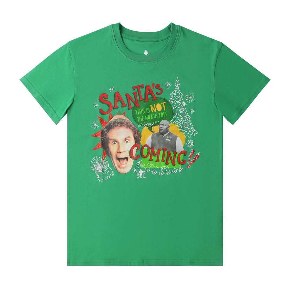 Elf Santa's Coming Graphic Tee Small Green