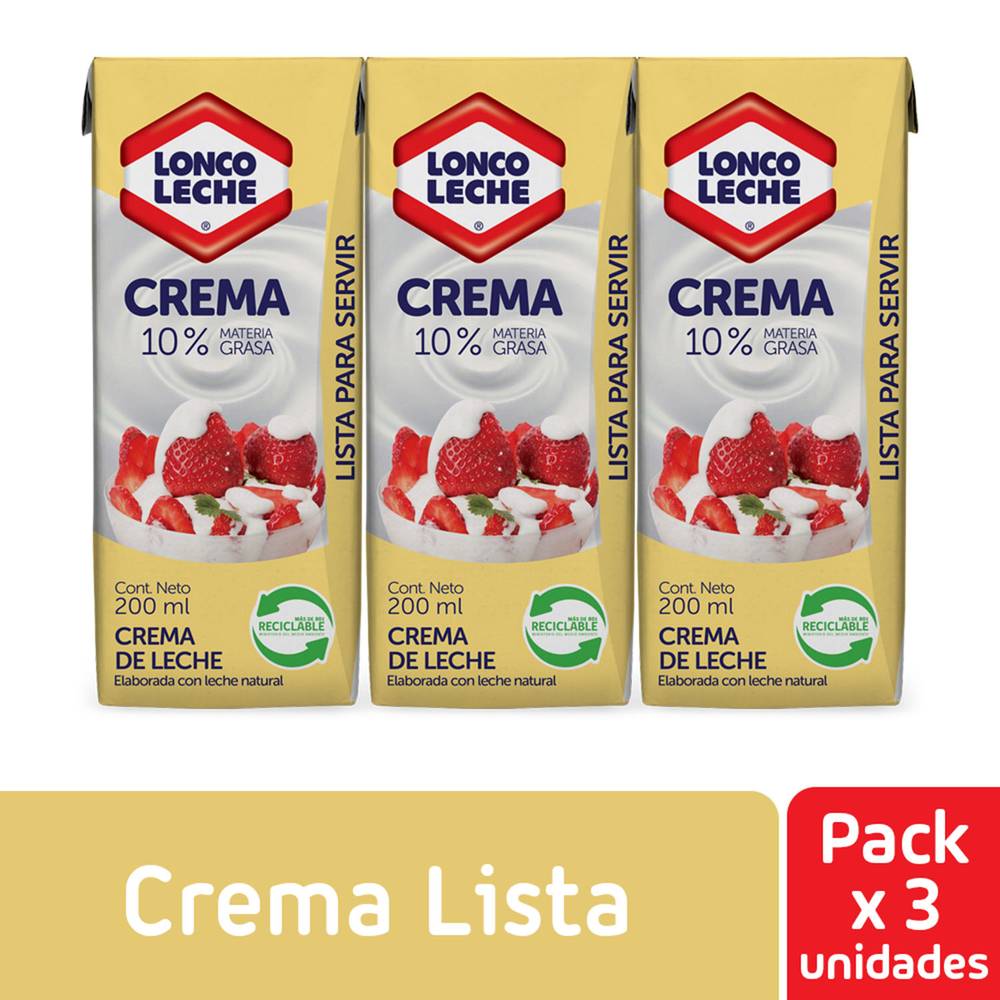 Loncoleche · Pack crema 10% materia grasa (3 x 200 ml)