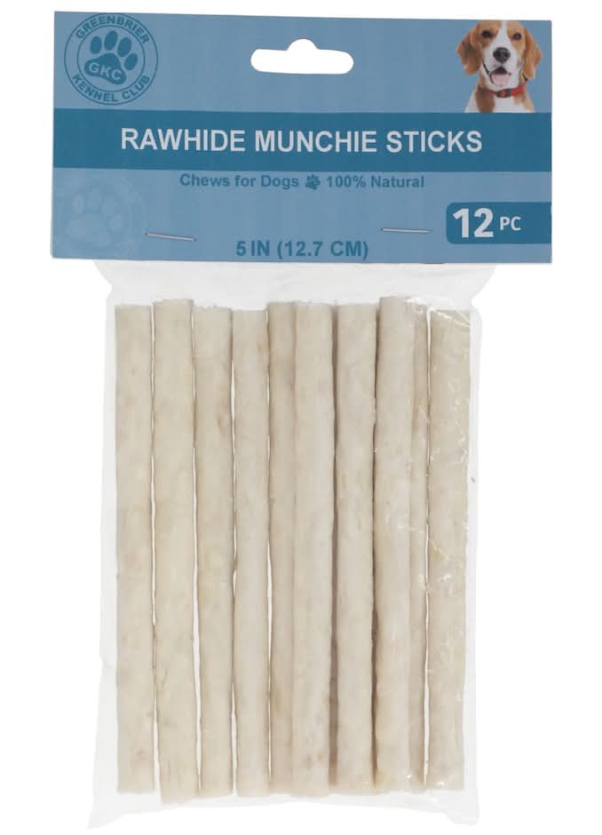 Greenbrier Kennel Club Rawhide Munchie Chew Sticks For Dogs, 5 in (12 ct)