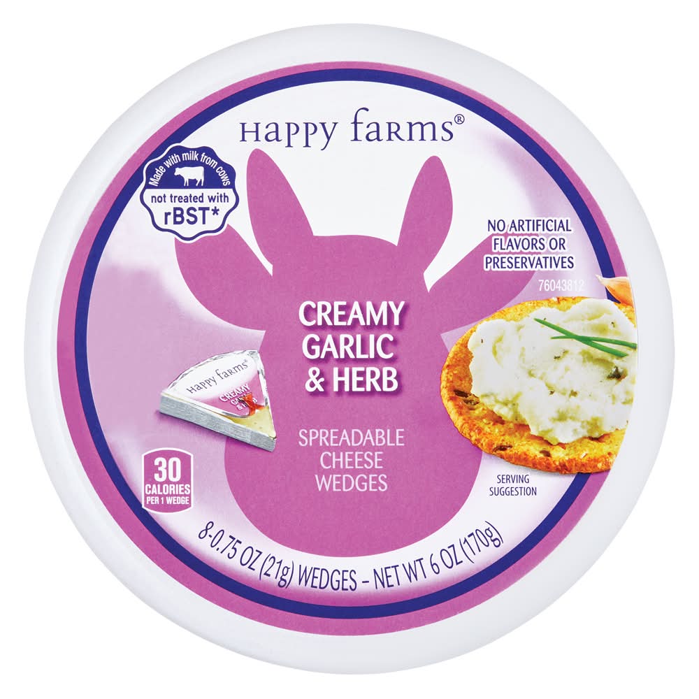 Happy Farms Spreadable Cheese Wedges, Creamy Garlic & Herb (8 x 0.75 oz)
