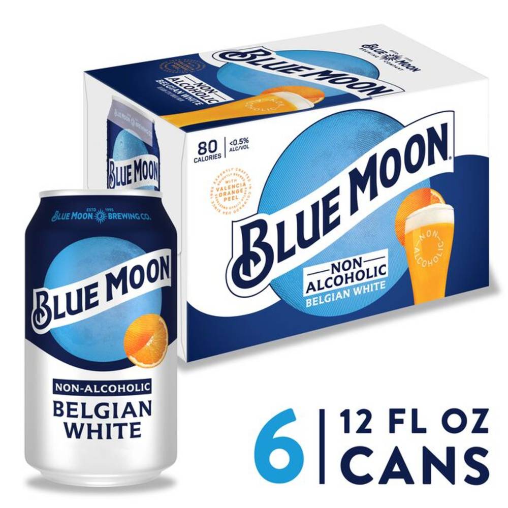 Blue Moon Non-Alcoholic Belgian White Beer (6 pack, 12 fl oz)