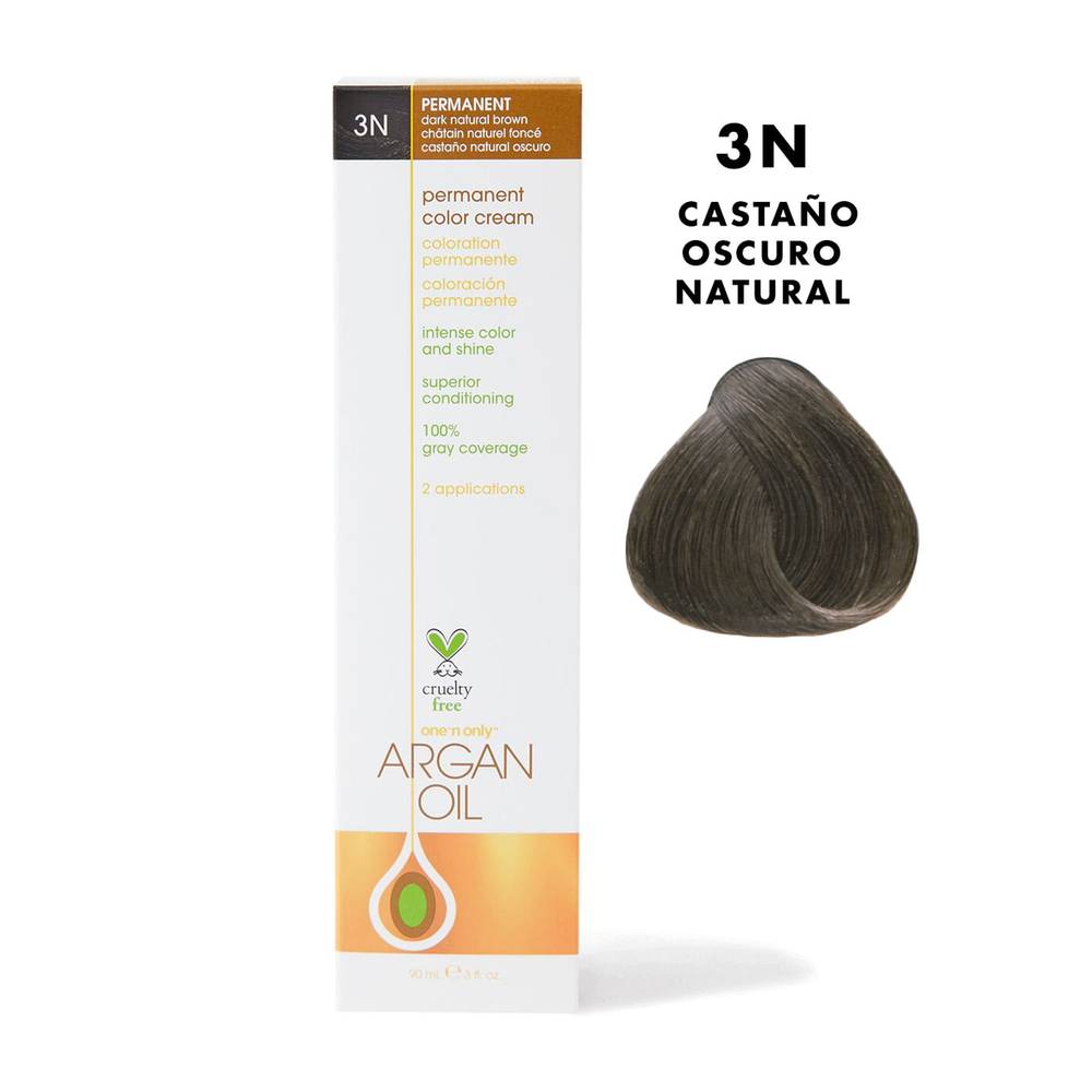 One n' only hair tinte permanente en crema con aceite argán castaño oscuro 3n (90 ml)