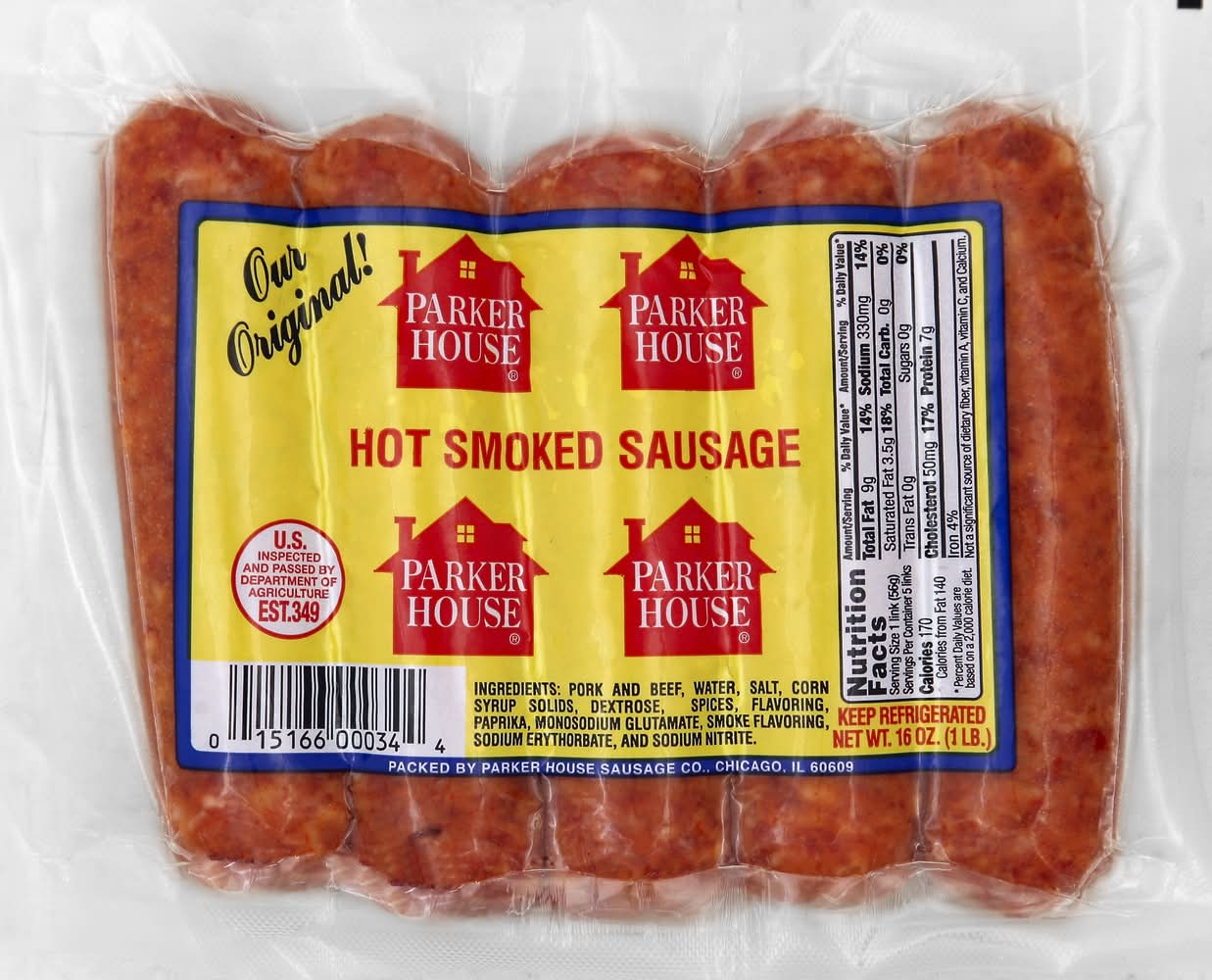 Parker House Sausage Our Original Hot Smoked (16 oz, 5 ct)