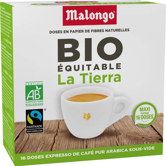 Malongo - Doses expresso de café pur arabica sous vide tierra bio (16 pièces, 104 g)
