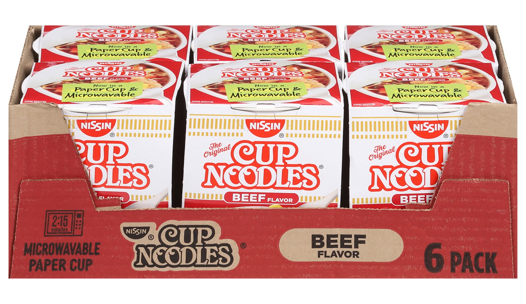 Nissin Ramen Soup Cup Noodles, Beef (6 x 2.25 oz)