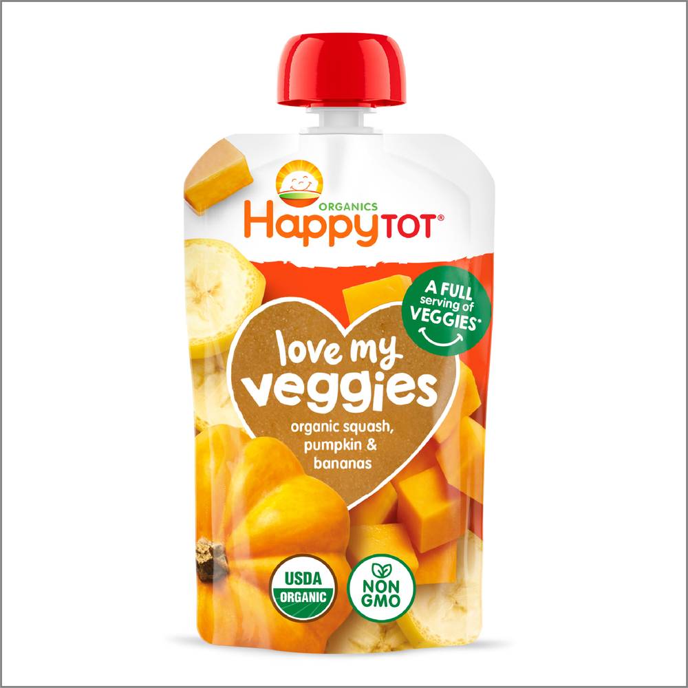 Happy Tot Organics Love My Veggies Stage Organic Squash Pouch Unit, Pumpkin & Bananas (4.22 oz)