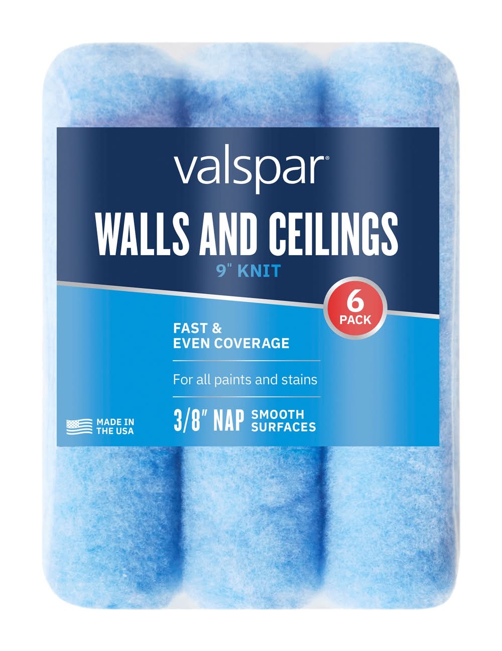 Valspar 6 -Pack 9.0-in x 3/8-in Nap Walls and Ceilings Smooth Standard Knit Paint Roller Cover