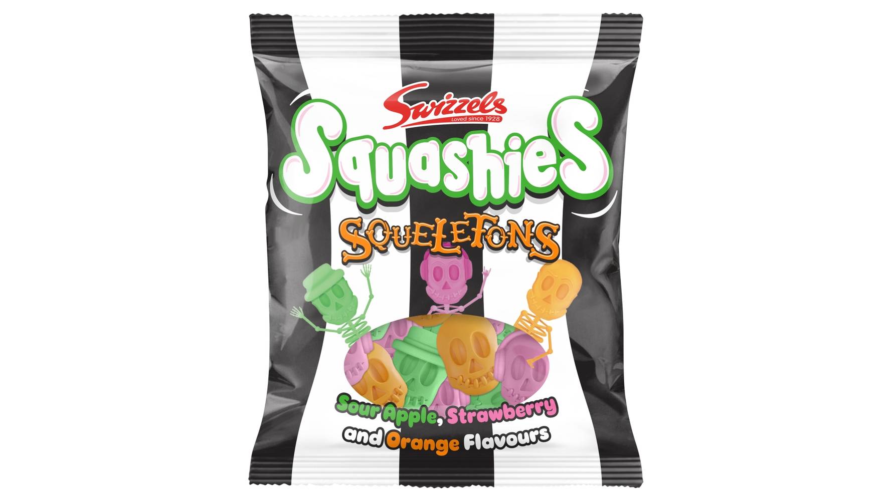 Swizzels Squashies Limited Edition Squeletons Sour Apple, Strawberry and Orange Flavours 120g