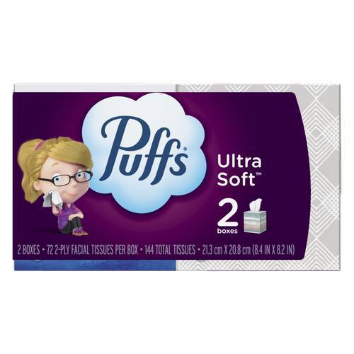 Puffs Ultra Soft Mega Cube Facial Tissues, 8.4 IN X 8.2 IN (2 ct)