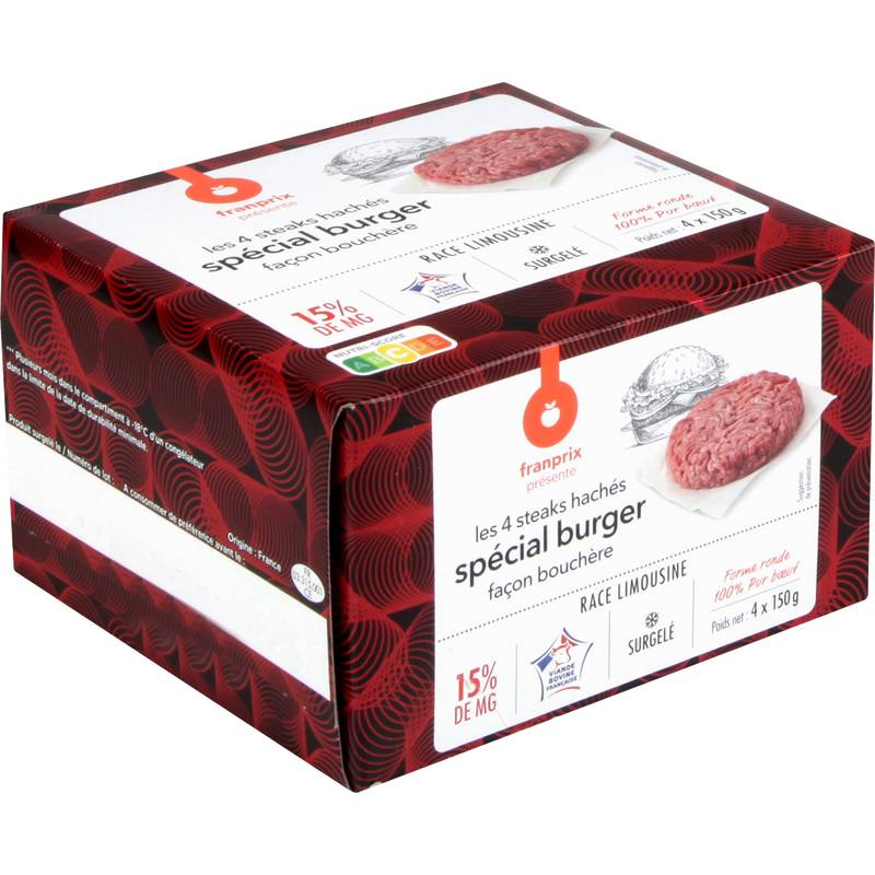 Franprix - Steaks hachés spécial burger façon bouchère 15% mg (4)