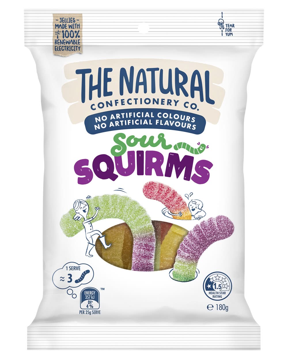 The Natural Confectionery Co. Gummy Candy Lollies, Sour Squirms (180g)