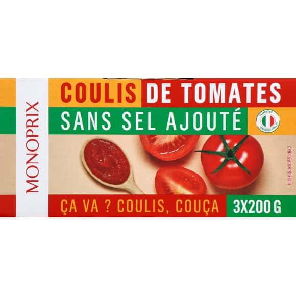 Monoprix Coulis De Tomates Sans Sel Ajouté Les 3X200G