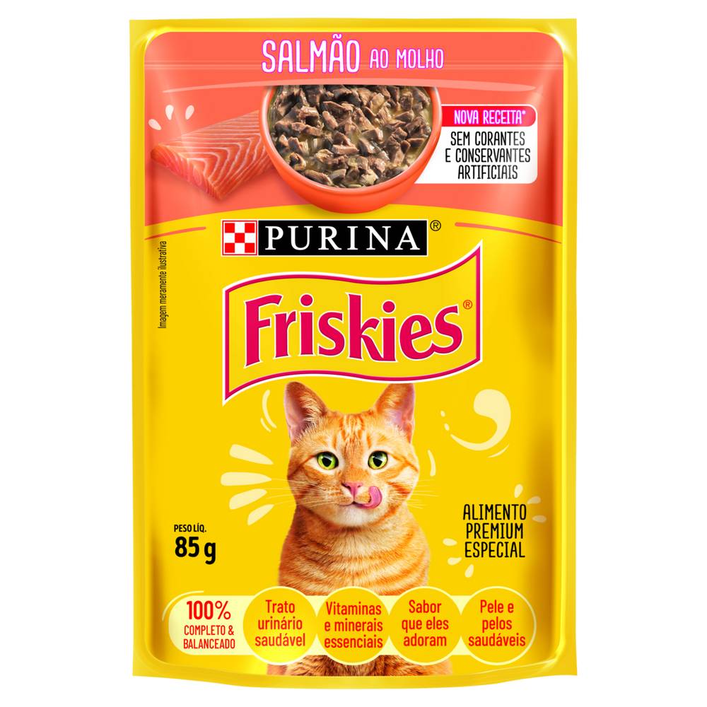 Purina · Ração úmida para gatos sabor salmão ao molho friskies (85 g)