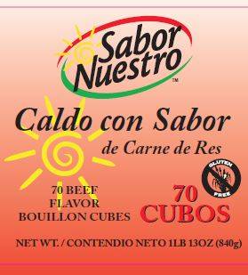 Sabor Nuestro - Beef Flavor Bouillon Cubes - 70 ct Jar (70 Units)