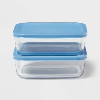 Room Essentials Rectangular Glass Food Storage Container Set 4.2 C, Blue (2 ct)