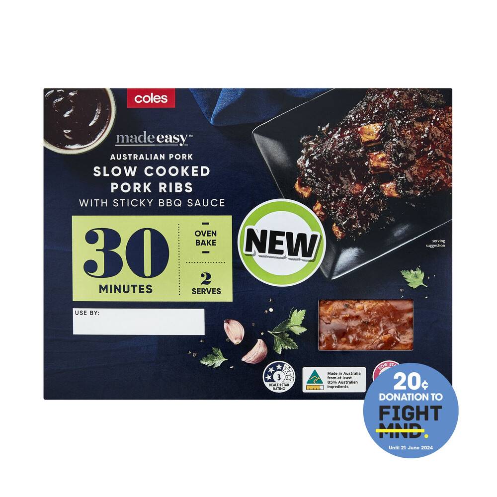 Coles Made Easy Slow Cooked Pork Ribs In BBQ Sauce 650g