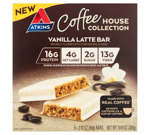 Atkins Coffee House Collection Latte Bar, Vanilla (10.6 oz, 5 ct)