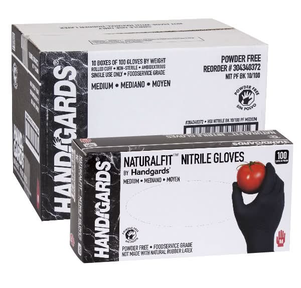 Handgards Naturalfit Nitrile Powder Free Gloves, Medium, Black (100 ct)