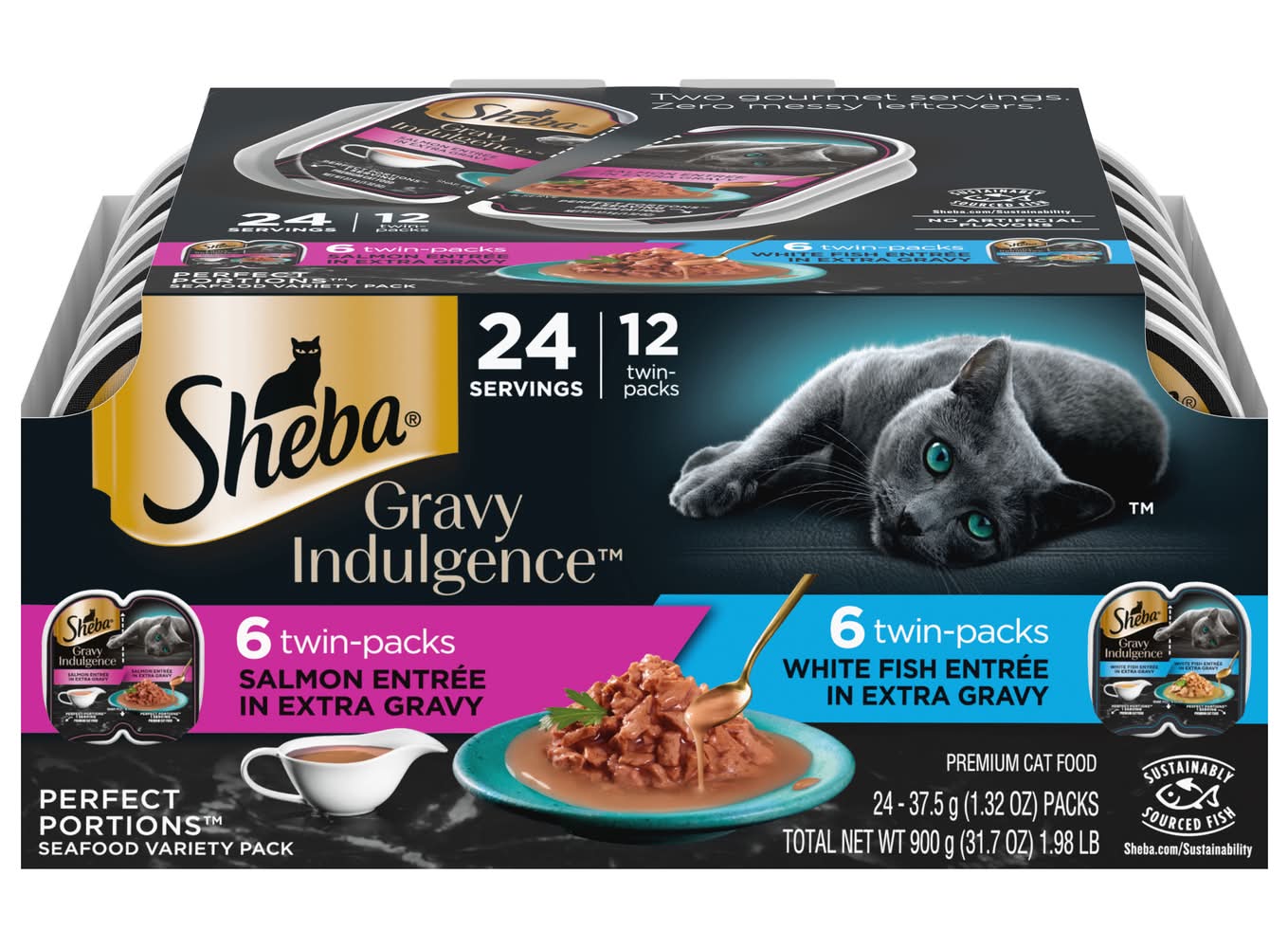 Sheba Salmon & Whitefish Gravy Indulgence Wet Cat Food (24 x 1.32 oz)