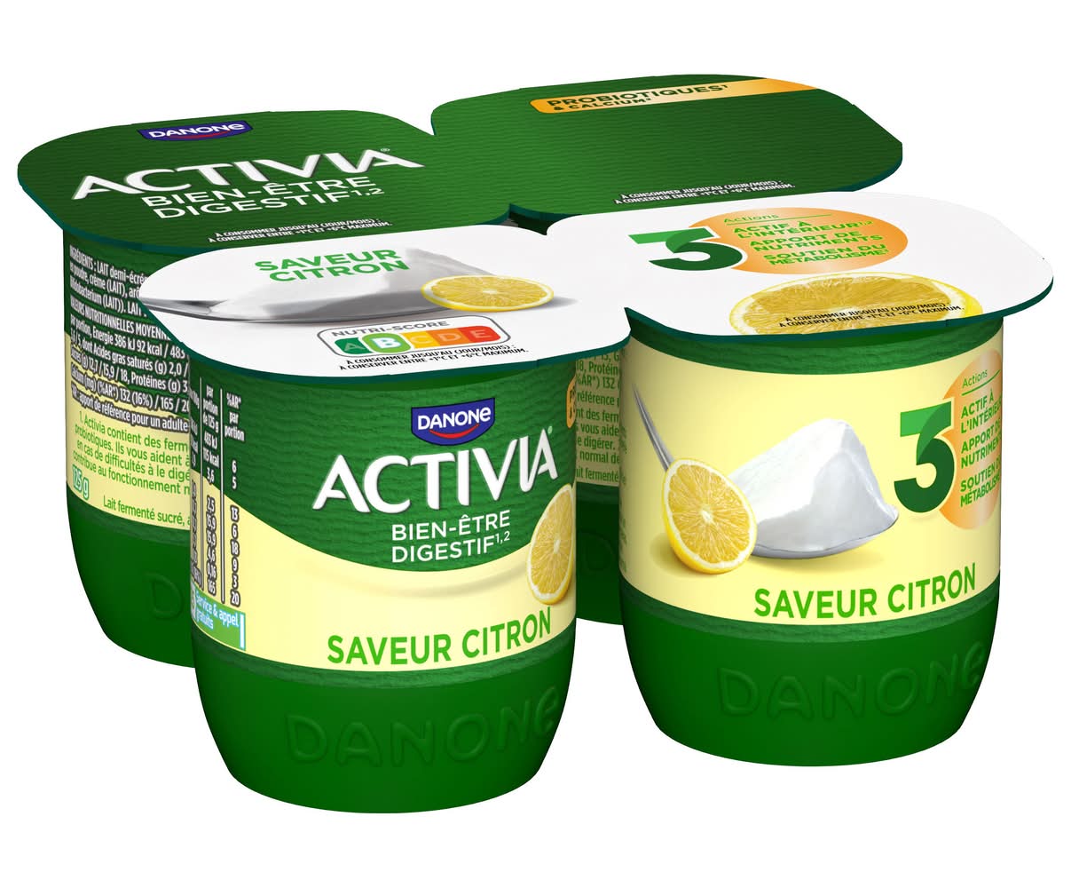 Activia - Yaourt au bifidus, citron (4 x 125g)