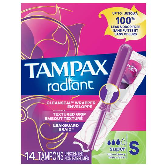 Tampax Radiant Super Absorbency Unscented Tampons (14 tampons)