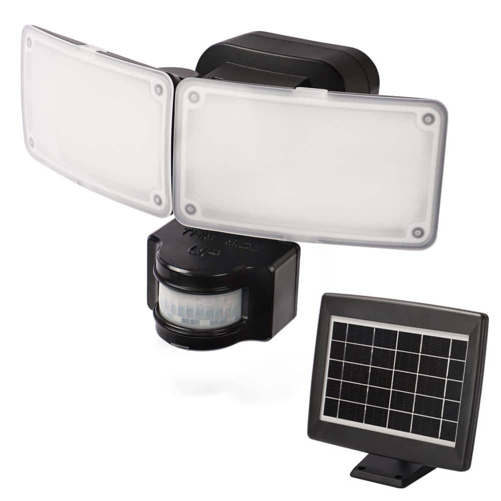 Defiant 180° Motion Sensor Solar Powered Outdoor 2-head Led Security Flood Light, Black