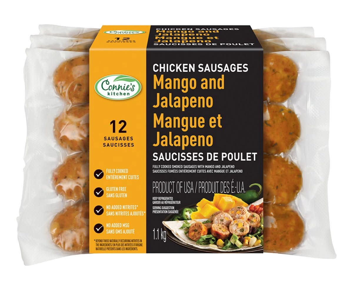 Mango Jal Chick Sausages Mango Jal Chick Sausages 1.1 Kg  C9 6T8H Sl90(1035921) / Mango Jal Chick Sausages Connie'S Kitchen Mango Jalapeno Chickensausages 1.1 Kg(1035921)