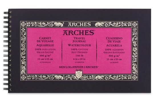 Arches Aquarelle Hot Pressed Watercolor Travel Journal, 10x6 in, White