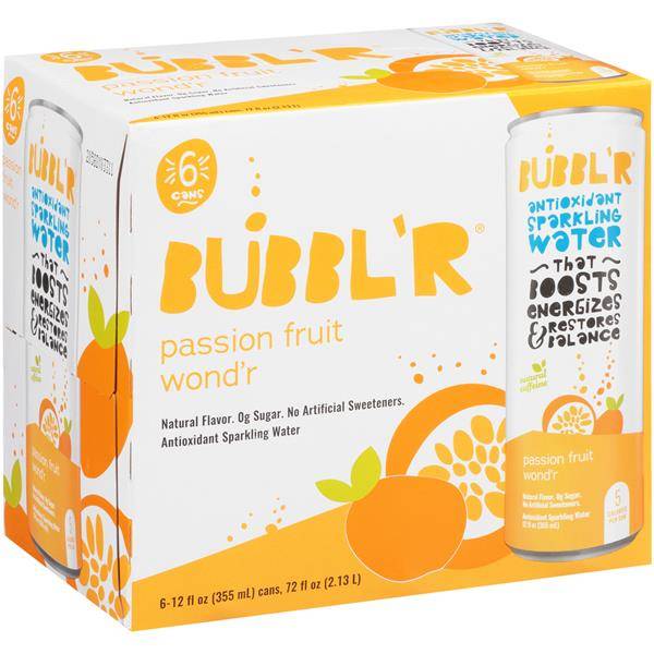 BUBBL’R Passion Fruit Wond'r Antioxidant Sparkling Water 6Pk