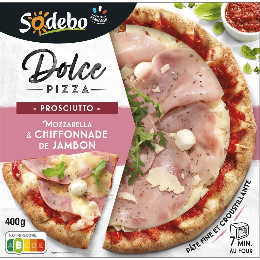 Sodebo - Dolce pizza aromatisée, prosciutto mozzarella & chiffonnade de jambon (400g)