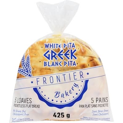 Frontier Bakery Greek Blanc Pita Pain Plat Sans Pochette / White Pita Greek Pocketless Flat Bread 425.0 G