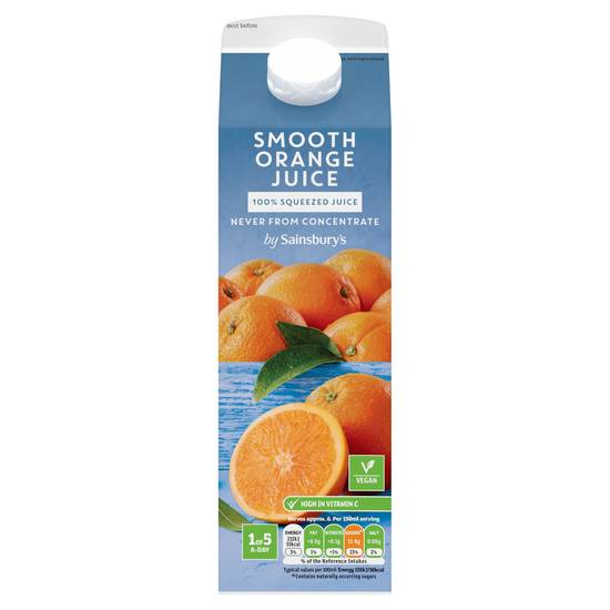 Sainsbury's 100% Pure Squeezed Smooth Orange Juice,  Not From Concentrate 1L