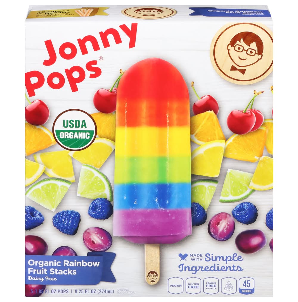 JonnyPops Dairy Free Organic Rainbow Fruit Stacks (5 x 1.85 fl oz)