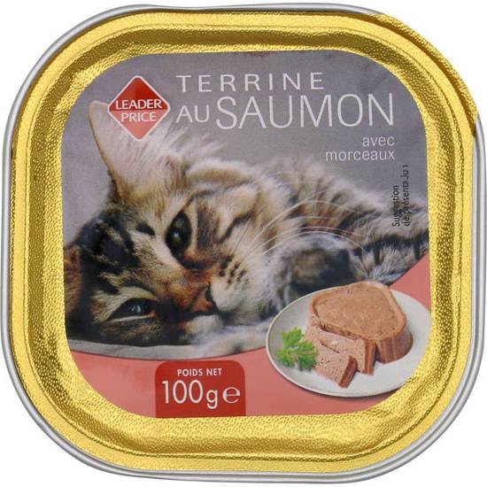 Leader Price Terrine au Poulet ou Saumon pour chat 100g
