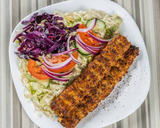 Chicken Seekh Kabob Salad and Naan 