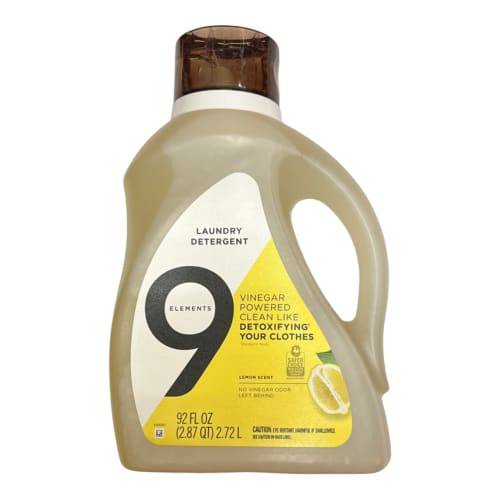 9 Elements Liquid Laundry Detergent, Lemon Scent, Vinegar Powered (92 oz)