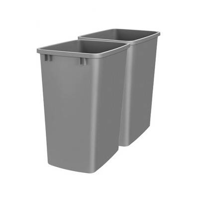 Rev-A-Shelf Polymer Replacement 35 Quart Trash Bin Recycle Waste Garbage Container for Kitchen Cabinet Pullouts, Silver, 2 Pack, RV-35-17-2