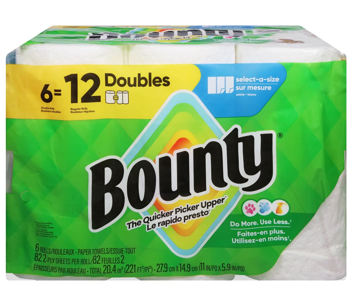 Bounty The Quicker Picker Upper Paper Towel Rolls, 27.9x14.9 cm, White (6 ct)